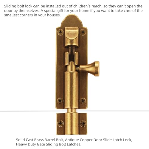 Solid Cast Brass Barrel Bolt, Antique Brass Door Slide Latch Lock, Heavy Duty Gate Sliding Bolt Latch - color: Bronze