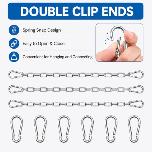 3 Pack 304 Stainless Steel Chains with 6 M4 Carabiners, 2mm x 3m (9.84ft) | Metal Chain Link Set, Small Chain for Hanging Bird Feeders, Planters, Camping, DIY, Anchor Chain, Silver - size: 3m-3pcs-2mm