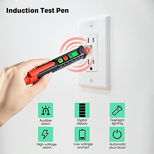 AC Voltage Tester/Non-Contact Voltage Tester with Dual Range AC 12V-1000V/48V-1000V, Electrical Pen with LCD Display and Flashlight Buzzer Alarm, Detect Wire Breakpoint, Live/Null Wire Tester.