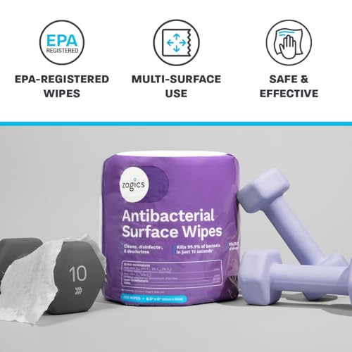 Zogics Antibacterial Disinfecting Wipes, 4 Rolls, 3,200 Count | Kills 99.9% of germs in 15 seconds, for hard nonporous surfaces, countertops, door handles and equipment - size: 1 Count (Pack of 4)