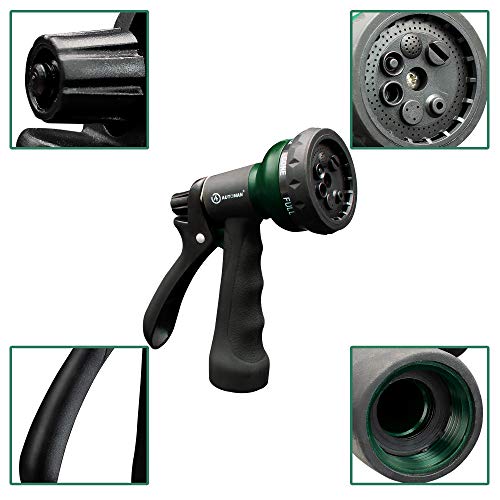 AUTOMAN-Garden-Hose-Nozzle, ABS Water Spray Nozzle with 7 Adjustable Watering Patterns, Slip Resistant for Watering Plants, Lawn& Garden, Washing Cars, Cleaning, Showering Pets & Outdoor Fun. - color: Dark Green