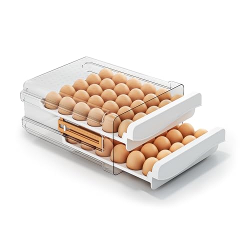 JOYZAN Egg Holder for Fridge 60 Count Large Capactity Egg Storage Container for Refrigerator, Clear Stackable Egg Organizer for Fridge, Coutertop Egg Trays Pull Out Drawer