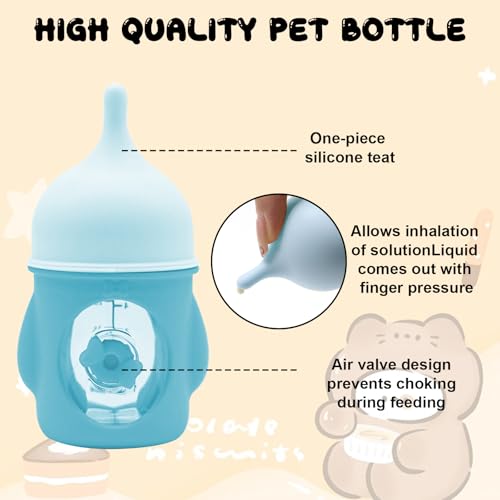 Pet Feeder Bottle Kitten Bottle Anti Choking Design(Blue,20 ml) | Animal Feeding Bottles Kitten Bottles for Nursing for Newborn Kittens Puppies Small Animals with 2 Pcs Replacement Nipple - color: blue