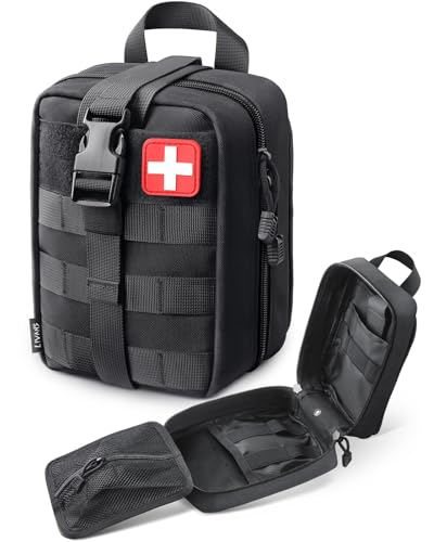 LIVANS 1000D First Aid Bag Empty, Medical Ifak Pouch for Emergency & EMT | Molle Compatible, Rip-Away & Quick-Release Design, Versatile for Tactical, Camping, Hiking and Travel - color: Black-small Size(5.7"lx 3.4"w X 7.9"h)