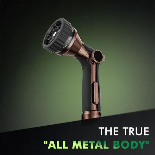 RESTMO Water Hose Nozzle Heavy Duty, Garden Hose Sprayer Thumb Control | Premium Zinc Alloy Metal, 8 Spray Patterns, Flow Adjustable, for Outdoor Plants & Lawns Watering, Cars & Pets Washing, Brown - color: Brown