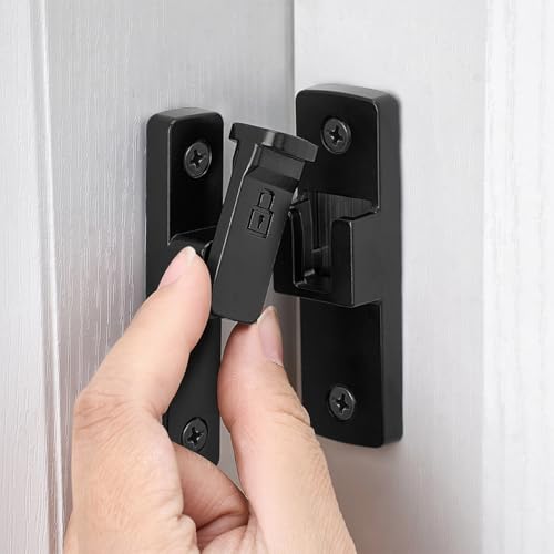 Black 90 Degree Zinc Alloy Barn Door Latch, Flip Gate Lock | Sliding Door Latch,Right Angle Door Lock,for bedroom,garage,balcony,barn,bathroom,drawer,window,cabinet,pet enclosures - color: Black_90 Degree