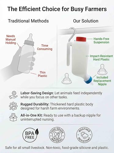 Lamb Feeding Bottle 27 Oz (800ml), Hanging Goat Feeder with Measurement Scale and Soft Nipple,Thickened Nursing Bottle for Lambs, Piglets,Fawns Small Livestock,Replaceable Nipple Included