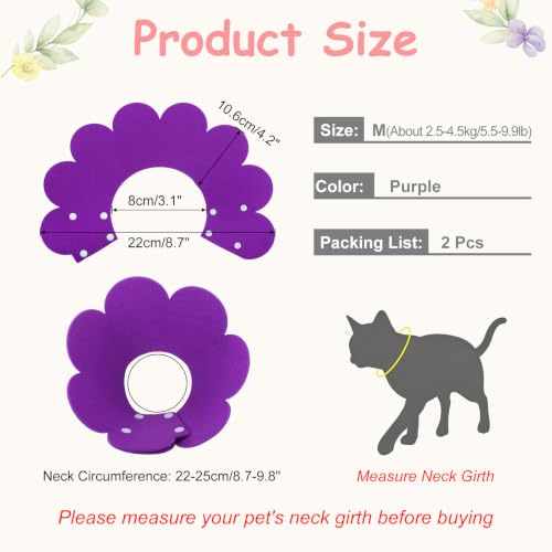 Felt Cat Recovery Collar, Cute Flower Cat Recovery Collar Adjustable Recovery Cones (2Pcs, M 8.7-9.8inch, Purple) for Small Dogs Kittens Cats - color: Purple, size: M（2.5-4.5 KG/5.5-9.9 lb）