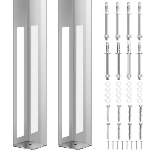 2 Sets 5" X 5" X 24" Vinyl Fence Concrete Post for Newel Posts Mount Tower | Heavy Duty Fence Post, with Mounting Kit, Galvanized Steel, 300 lbs Load Capacity - size: 5" X 5" X 24"