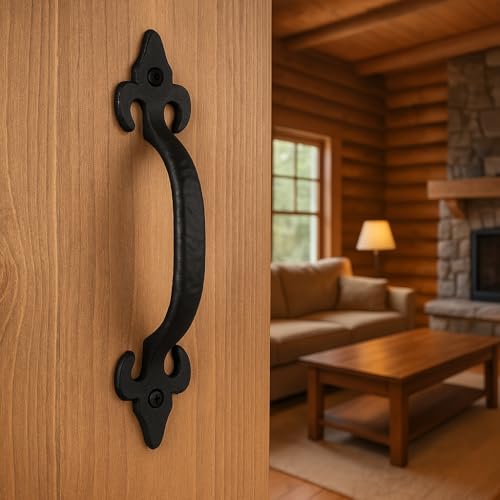 2-Pack 8 Inch Fleur Arc Barn Door Handle - Black Cast Iron Pull for Sliding Doors, Gates, Sheds, Fences, Closets - Indoor Outdoor Farmhouse Hardware - size: 8" - 2 Pack, style: Fleur Arc