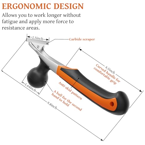 Professional 2-1/2" Tungsten Carbide Scraper - Extra Long Double-Sided Blade for Removing Paint, Epoxy, Rust, Adhesive & Carpet Glue - Heavy Duty Ergonomic Scraper Tool