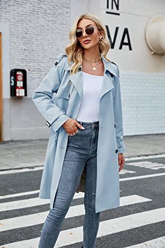 Womens Long Trench Coat Double Breasted Windproof Overcoat With Belt | Classic Lapel,Fall clothing, Spring outfits, Street outwear - color: 01 Blue, size: X-Large