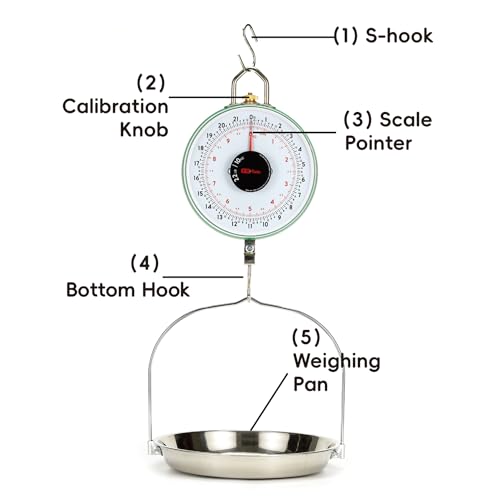Tada 22LBS Double-Sided Display Mechanical Hanging Scale | Weighing Pan for Farm, Kitchen Food and Produce Weighing