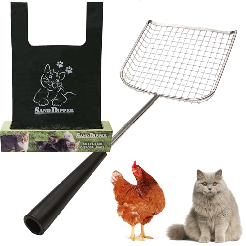 Sand Dipper Starter Kit – 6” Stainless Steel Poop Scooper & 50 Odor-Sealing Litter Bags for Cats, Chickens, and Farm Use