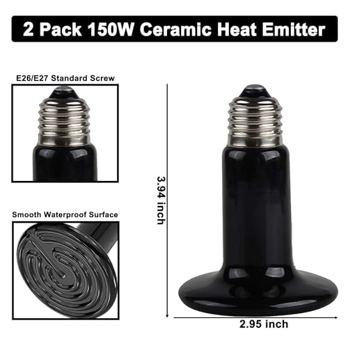 DXOPHIEX 15 inch Dual Reptile Light Fixture Reptile Heat Lamp | Max 150W, 2PCS 150W Ceramic Heat Emitter, Double Dome UVB Light Fixture, For Terrarium and Tortoise Habitat - size: 15inch with 2PCS 150W ceramic heat emitter