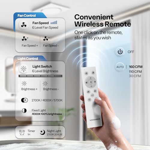VIVOHOME Bathroom Exhaust Fan with Light & Humidity Sensor (160-110-50CFM) | Autoflow, 2700K/4000K/5700K & EC Motor, Retrofit Ceiling Mount Bath Fan, No Attic Access Needed (Install Kit, 4-in Duct) - style: 3CCT Lights & 160-110-30CFM