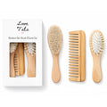 Luxury Baby Brush Set 3-Piece Bamboo Hair Brush & Comb Kit – Soft Goat Bristle Brush, Wooden Comb & Massage Brush for Newborns, Infants & Toddlers – Gentle Cradle Cap Care