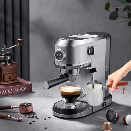 12 oz Milk Frothing Pitcher 350ml Stainless Steel Milk Steamer Cup | Wood Handle for Coffee Espresso Machines Accessories