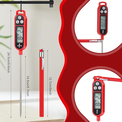 Copkim 6 Pcs Food Thermometer Instant Read Probe BBQ,Red | Waterproof Stainless Probe, Accurate Temperature Reading, Meat Grilling Baking Water Milk Yogurt Cooking Kitchen BBQ - color: Red