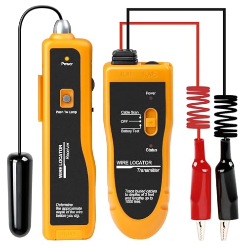 Underground Wire Locator Cable Tester F02 Tracker with Earphone for Locate Buried and Hidden Wires and Cables Pet Fence Wires and Other Hidden-Wires - color: Yellow