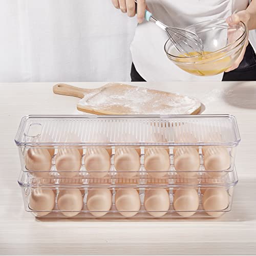 Vtopmart Egg Container Holders for Refrigerator - Clear Stackable Trays for 14 Eggs, Plastic Storage Bins for Fridge Organization (2 Pack)