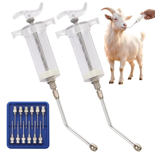 2 Pcs Goat Syringe Reusable Adjustable Goat Drench Syringe with 2 Drench Nozzle and Needles, Feeding Supplies for Cattle, Sheep, Goats, Horse, Pig, Dog (White, 50ML) - color: White, size: 50ML