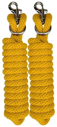 Majestic Ally Pack of 2 Solid Poly Lead Rope for Horses & Livestock – 10 Foot Long and 5/8 inch Thick - Replaceable Heavy-Duty Bolt Snap – Handmade – Soft, Broken in Feel (Yellow) - color: Yellow