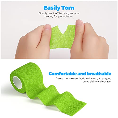 Bandage Wrap 8 Pack 1”x 5 Yards Self Adhesive Bandage Wrap Breathable Cohesive Bandage Wrap Rolls Athletic Elastic Self Adherent Wrap for Sports Injury,Wrist, Knee, Ankle Sprains and Swelling(Green) - color: Green, size: 1 Inch (Pack of 8)