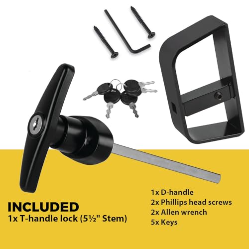 5-1/2" T-Handle Lock kit-Hurrikom Shed Door Latch with 5 Keys, 5-1/2" Stem Shed T-Handle Lock Kit for Sheds Doors, Playhouses, Chicken Coops,Camper, RV, Garage Door(Black) - size: 5.5 inch
