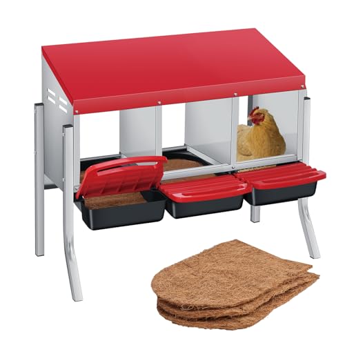 Chicken Nesting Boxes with Cleanable Pull-Out Trays, 3-Hole Wall Mount Roll Away Nest for Easy Cleaning & Egg Collection - size: 3 holes with legs