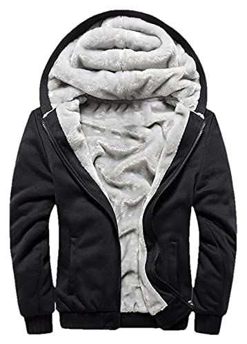 JiangWu Womens Fashion Horn Button Fleece Thicken Coat with Hood Winter Warm Jacket - color: A-black, size: Medium
