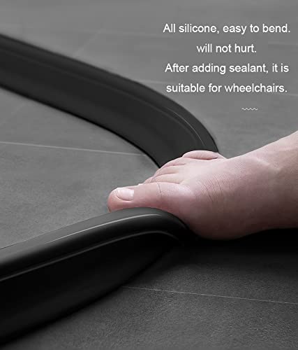 39Inch Collapsible Shower Threshold Water Dam 2" High Shower Barrier Water Stopper 2" Tall Shower Water Guard To Keep Water In Shower Dry And Wet Separation Bathroom Wheelchair Accessible Black - color: Black, style: 39inch