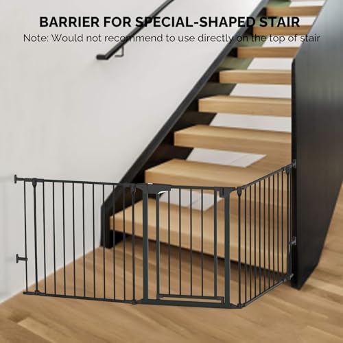 Bonnlo Baby Safety Gate, 82-Inch Configurable Walk-Through Fence for Toddler/Pet/Dog/Cat/Puppy, Adjustable Metal Barrier for Fireplace/Stairs/Doorways - color: Black, style: 74 InchL x 29 InchH(3-Panel)
