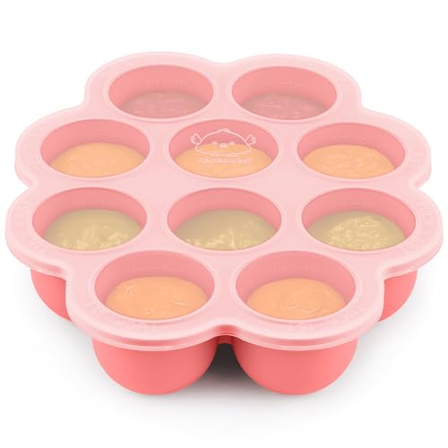 KeaBabies Silicone Food Freezer Trays with Lid, 2oz x 10 Pods (Blossom) | Baby Food Storage Containers, Easy Puree Meal Prep, Breast Milk Silicone Freezer Molds, Dishwasher, Microwave Safe, BPA-Free - color: Blossom