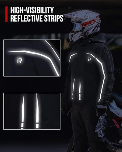 RIDEIRON Motorcycle Rain Gear for Men & Women, Waterproof Rain Suit | 15,000 mm Waterproof Rating, Zippered Leg Openings, Roomy Seat Design, Reflective, Breathable, Fishing, Golf, Hunting - size: XX-Large