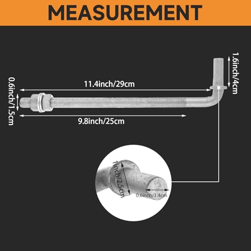 LANIAKEA 2PCS 12" J Bolt Gate Hinge J-Bolt Chain Link Fence Gate Hinge Heavy Duty Threaded Hinges for Cattle Corral Panels - size: 12 Inch