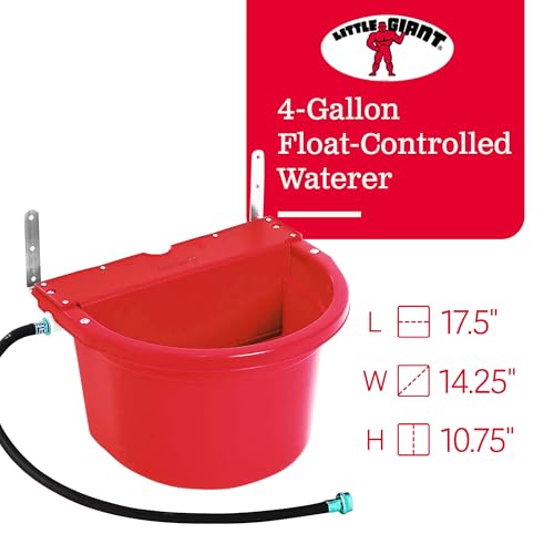 Little Giant FW16RED 4 Gallon Capacity Automatic Float Controlled Waterer Animal Horse & Cattle Livestock Water Trough, Red (4 Pack)