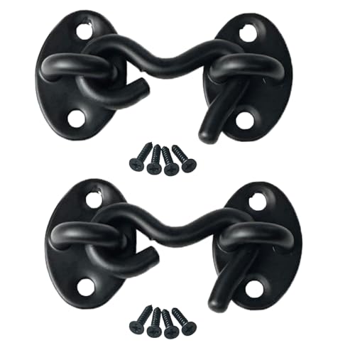 2 Pack 2 inch Black Hook and Eye Latch for Gate, Shed, Garage | Thickened Stainless Steel, Rust & Corrosion Resistant, Screws Included, Indoor & Outdoor Use - color: Black, size: 2 Inch