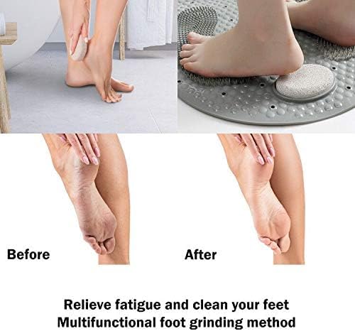 Bath Mat, TPE Non Slip Shower Mat with Suction Cups, 15.7 x 31.4 inch, Foot Scrubber Bath Mats with Removable Pumice Stone for Foot Massage - color: Grey