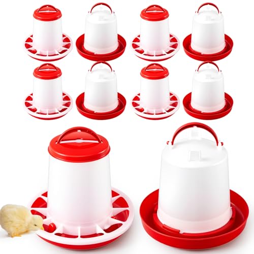 10 Pack Chicken Feeder and Waterer Sets, 2.2 BL Feeder+1L Waterer | 2-in-1 Poultry Starter Set, Hanging Plastic Containers for Farm and Brooder, Easy-fill Design, for Duck Chick Rabbit Turkeys