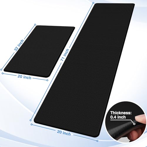 StepRite Kitchen Mats for Floor, 2-Piece Anti-Fatigue Kitchen Rugs, Black | 20" x 32" + 20" x 71", cushioned comfort, water-resistant, easy to clean, non-slip bottom, kitchen floor, standing desk - color: Black, size: 20" x 32"+20" x 71"-0.4 inch