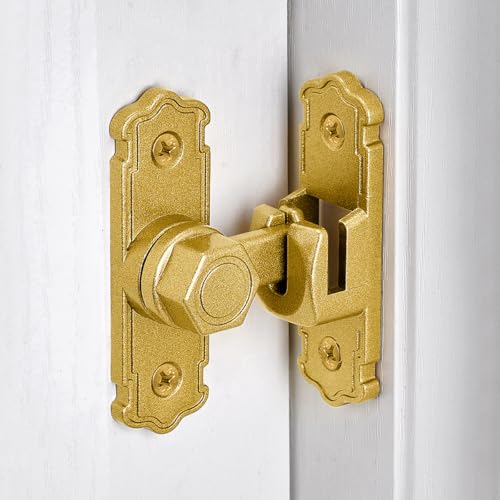 Gold Aluminum Alloy 90/180 Degree Gate Lock,Barn Door Latches | Flip Gate Latches,Right Angle Door Lock Latch,Sliding Door Latches,for bedroom,garage,window,pet enclosures,drawer,cabinet - color: Gold