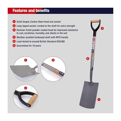 Spear & Jackson Neverbend Professional Digging Spade – Heavy-Duty Forged Carbon Steel Garden Spade for Tough Soil and Precision Digging - style: Digging Spade