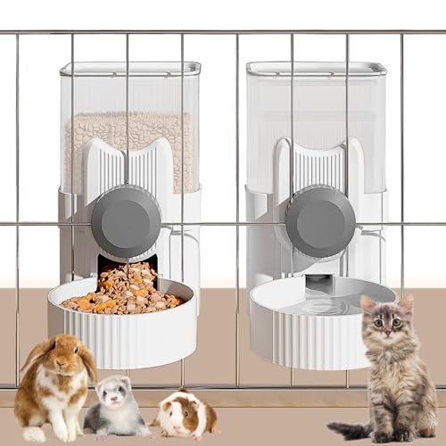 kathson Rabbit Feeder for Cage,Bunny Water Bottle,Pet Food Dispenser,Grey | Gravity Automatic Guinea Pig Feeder Waterer Set,Hanging Small Pet Food Bowl Feeding Station for Ferret Chinchilla Cat Puppy - color: Grey