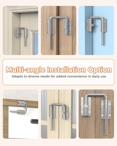 Sliding Door Loop Lock, Multi-Angle Barn Door Lock, Silver-4 PCS | Aluminum Alloy, U-Shaped Loop Latch for French/Fences/Windows/Screen/Patio Sliding Doors - color: Silver-4 PCS