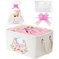 Pickmesh Baby Shower Storage Basket with Gift Bags Rectangular Ribbons Collapsible Canvas Storage Bin with Handles for Diaper Organizing Toy Home DIY Gift Basket, 13 x 9. 1 x 7. 1 Inch(Pink Elephant) - style: Pink Elephant