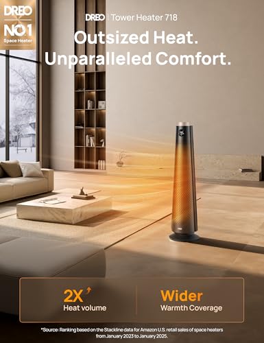DREO Space Heater Large Room, 120° Oscillation, 30" Heaters with Remote | Adjustable Thermostat, 5 Heat & 3 Fan levels, 8 Safety Protection, ECO Mode, 1-12H Timer, 25dB Quiet Heater for Office, Gold - color: Gold