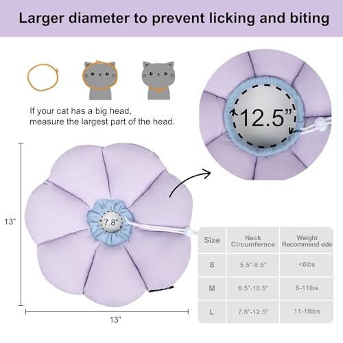 Cat Cone Collar,Cute Waterproof Cat Recovery Collar,Anti-Bite Lick Wound Healing Safety Elizabethan e Collar for Cats,Purple Flower All-Season Style… - color: purple, size: Large
