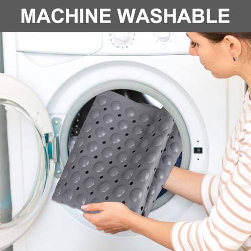 Shower Mat Non Slip, 36" x 24" Large Shower Floor Mat with Drain Holes and Suction Cups, Soft TPE Anti Slip Shower Stall Mats for Inside Shower, Machine Washable, Grey - color: Grey