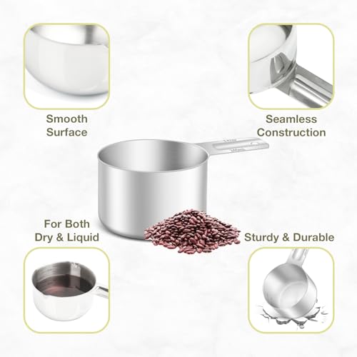 1PCS 1Cup (240ml, 8oz) Measuring Cup, Etched Inner Scale Measure Scoop | 18/8(304) Food-Grade Stainless Steel, Seamless One-Piece design, Metric and US Measurement, ‌Rust-Free, Dishwasher-Safe - size: 1Cup